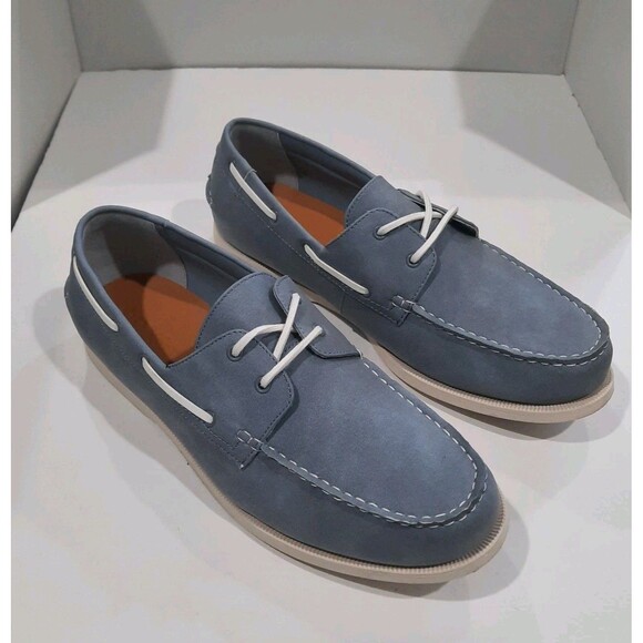 CLUB ROOM Light Blue Elliot Lace-Up Round Moc-Toe Boat Shoes Rubber Sole Size 13 - Picture 7 of 11